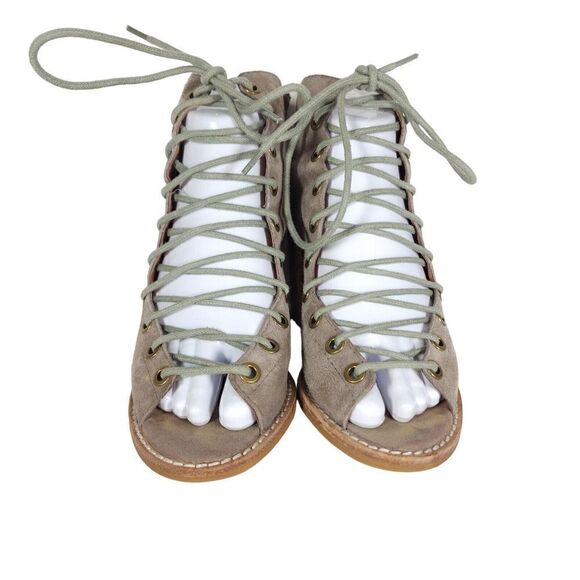 Free PeopleXJeffrey Campbell Women's US5,5 Taupe Leather Lace-up Ankle Booties - Picture 3 of 14